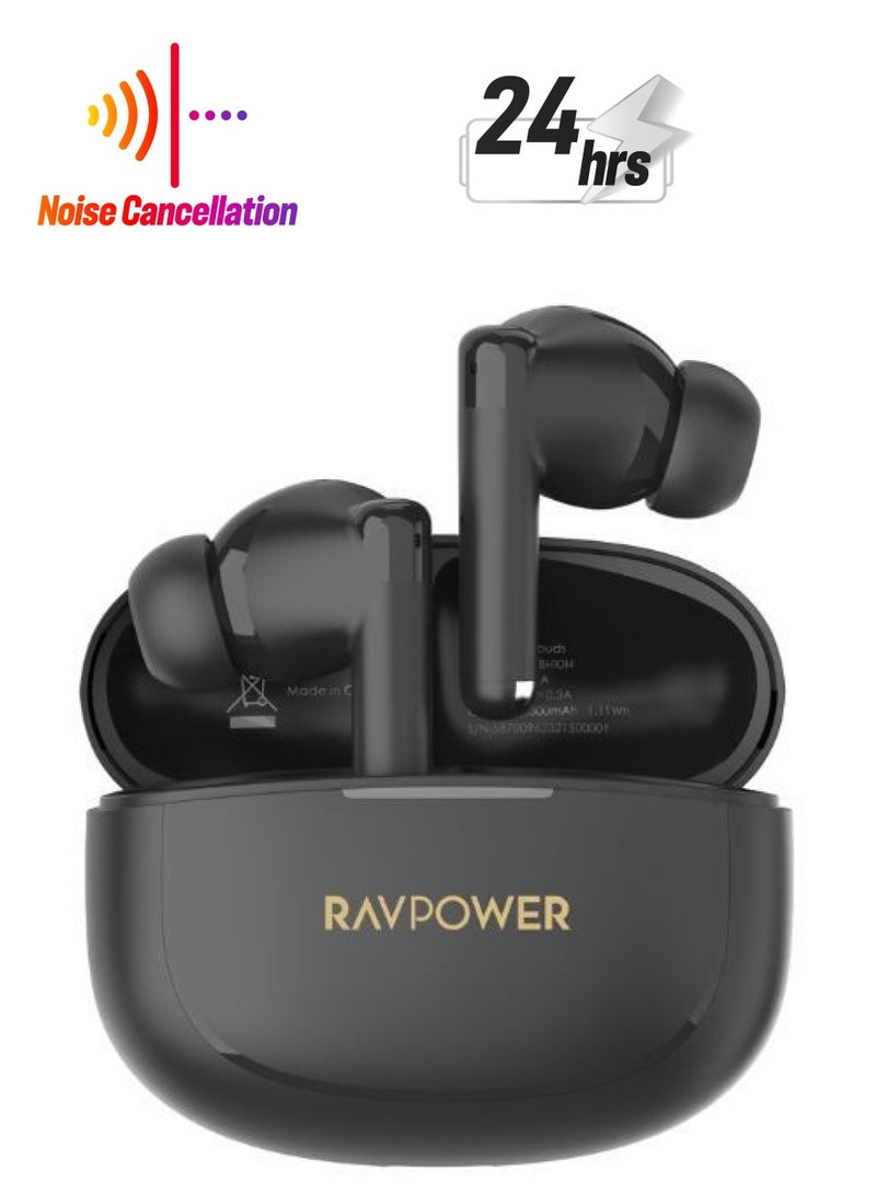 RAVPOWER - True Wireless Bluetooth Earbuds, 24H Playtime, ENC Clear Calls Black - Image 1