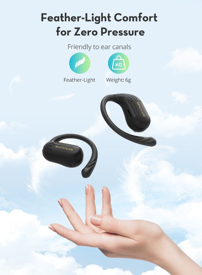 RAVPOWER OpenRun Air2 True Wireless Bluetooth Earbuds, Open-Ear Design, Hi-Fi Stereo Sound, 24H Playtime, & Sweatproof Black - Image 2