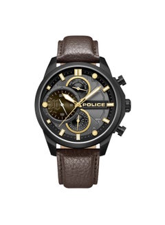 POLICE Men's Reactor Cool Grey Dial Watch with Genuine Leather Strap, 44mm  - Image 1