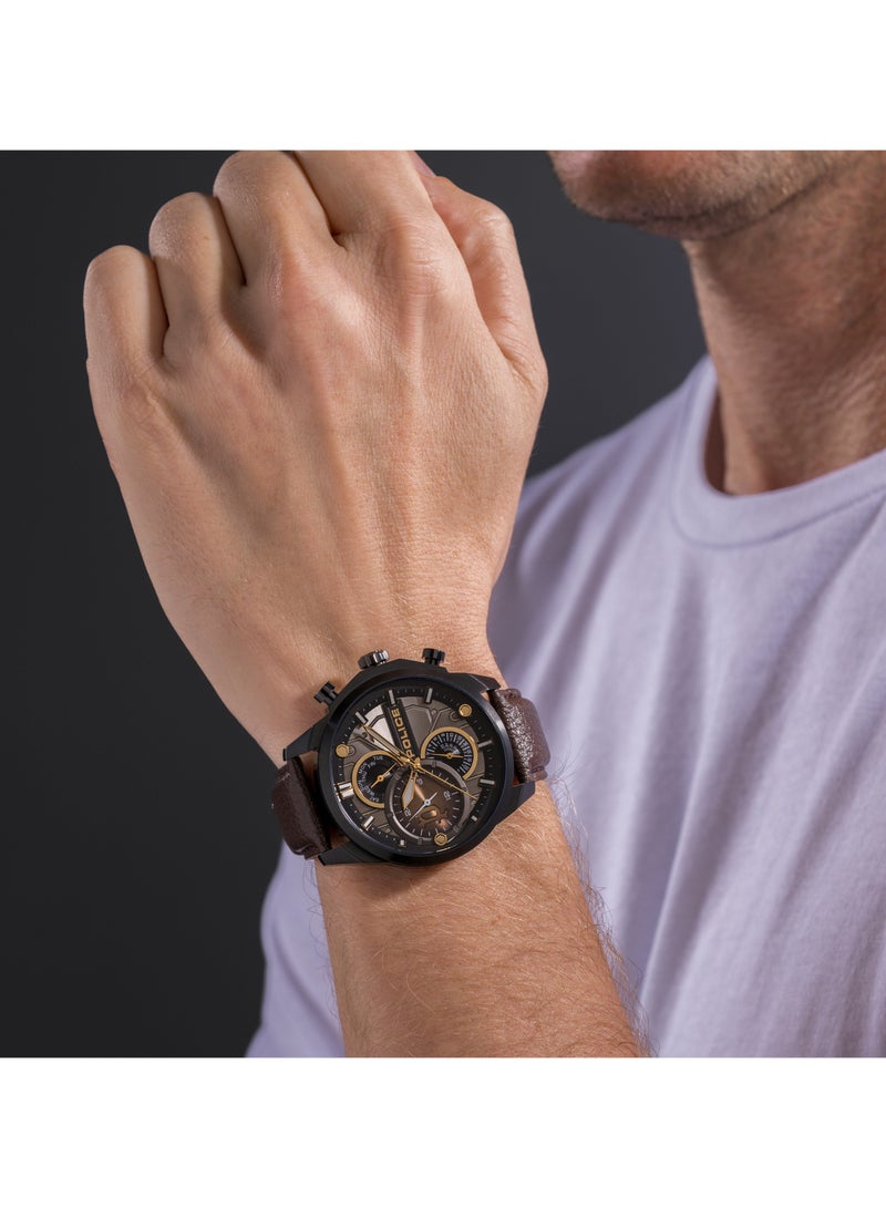 POLICE Men's Reactor Cool Grey Dial Watch with Genuine Leather Strap, 44mm  - Image 5