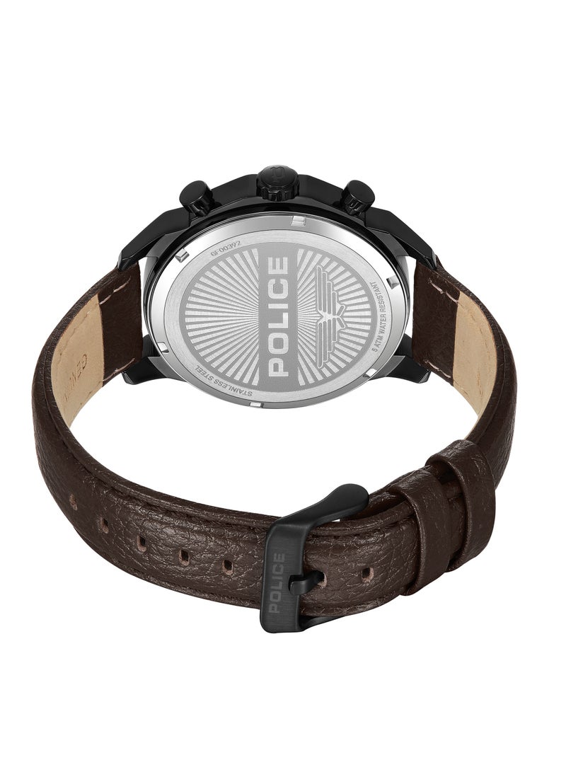 POLICE Men's Reactor Cool Grey Dial Watch with Genuine Leather Strap, 44mm  - Image 4