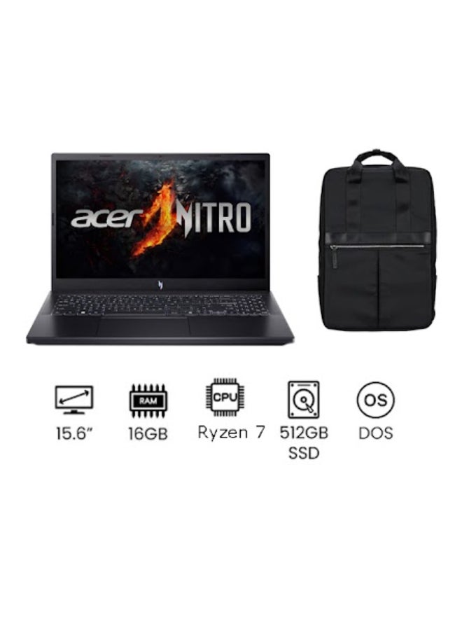 أيسر Nitro V15 Laptop With 15.6-Inch FULL HD (1920X1080) 144Hz Display, Ryzen 7-7735HS Processor/16GB RAM DDR4/512GB SSD/6GB Nvidia Geforce RTX 3050 Graphics Card/DOS(Without Windows) + Acer 15.6 Lite Backpack English/Arabic Black  - Image 1
