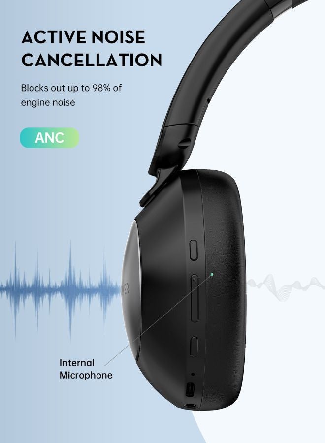 RAVPOWER Over-Ear Wireless Stereo Headphones, ANC & ENC Noise Cancelling, 55H Battery Life, Ultra-Soft Cushions, Foldable Design Black  - Image 3