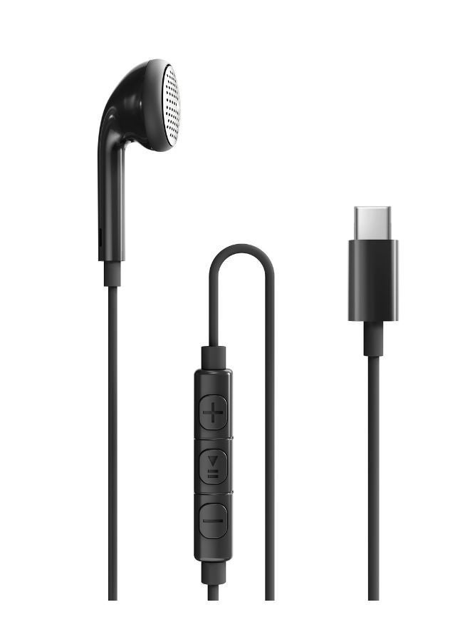 RAVPOWER - Mono Earphone with USB-C Plug, In-Line Remote Control, Hands-Free Calling, Comfortable Fit Black - Image 1