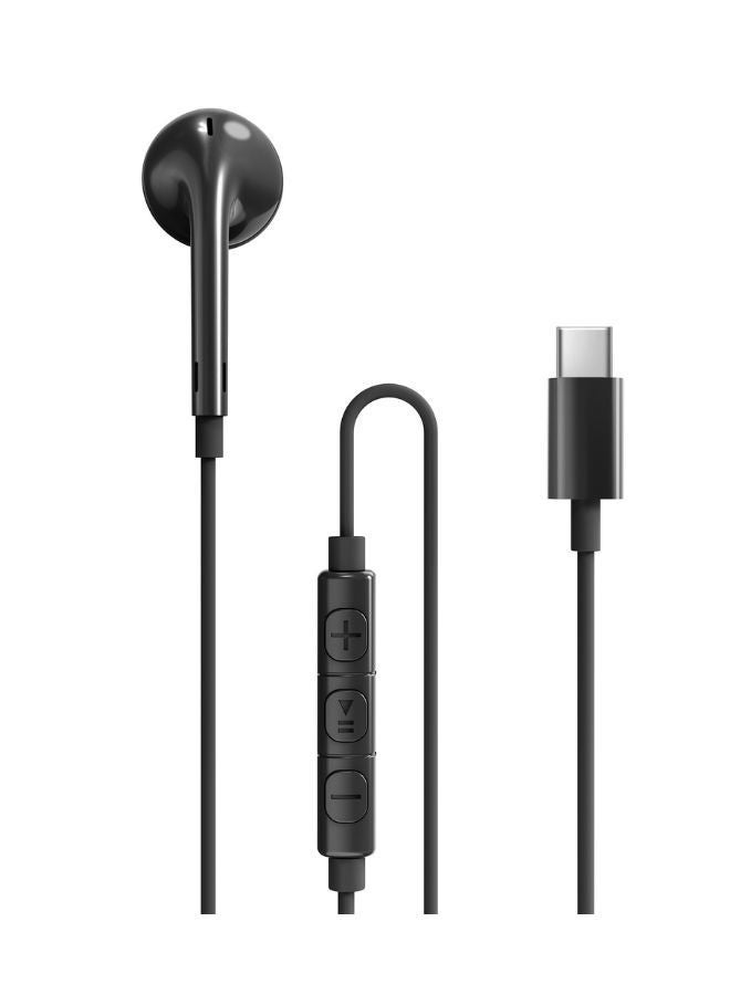 RAVPOWER - Mono Earphone with USB-C Plug, In-Line Remote Control, Hands-Free Calling, Comfortable Fit Black - Image 1