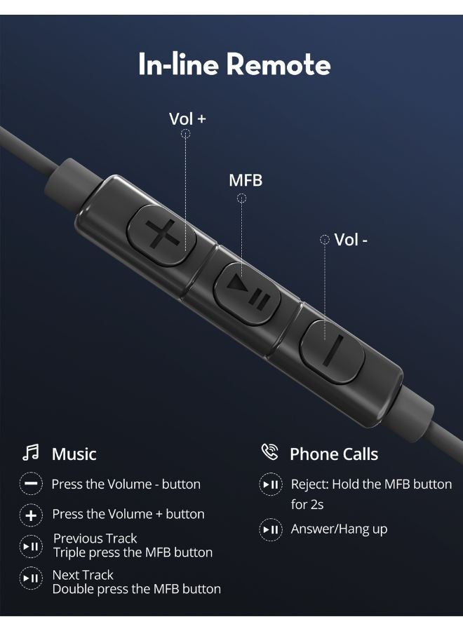 RAVPOWER - Mono Earphone with USB-C Plug, In-Line Remote Control, Hands-Free Calling, Comfortable Fit Black - Image 1