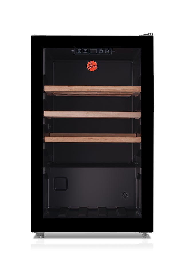 هوفر ثلاجة مشروبات بباب واحد سعة 165 لتر مع إضاءة LED، رف خشبي، ترموستات قابل للتعديل، 2 أرجل و 2 عجلات، باب زجاجي، ضمان سنة واحدة، أسود - HBC-K165-B - Image 1