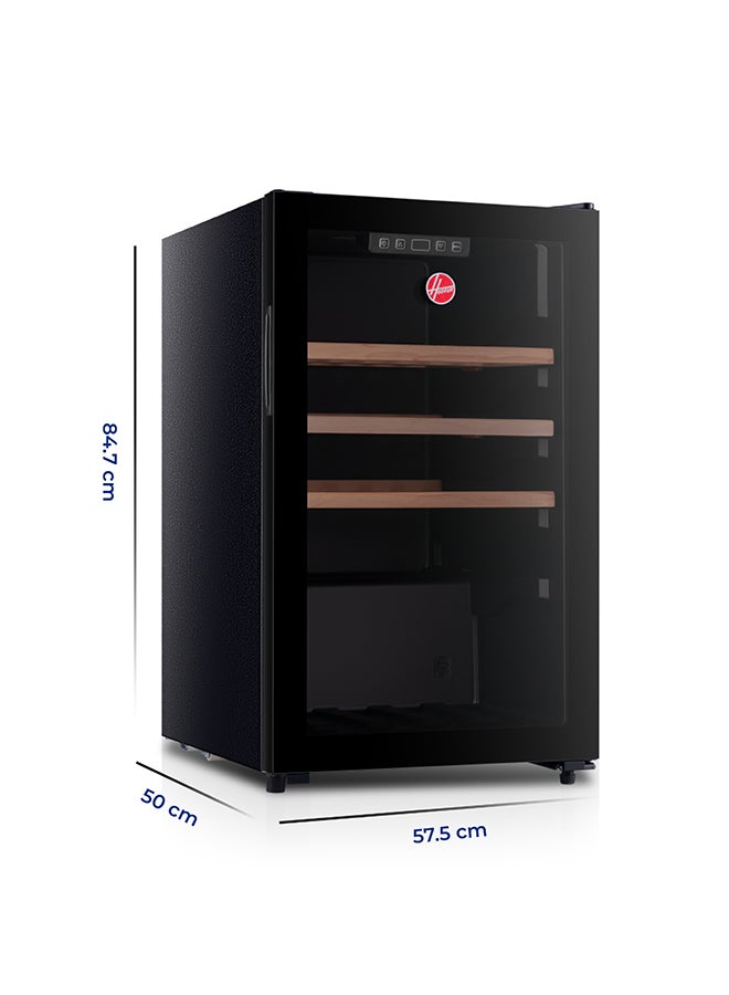هوفر ثلاجة مشروبات بباب واحد سعة 165 لتر مع إضاءة LED، رف خشبي، ترموستات قابل للتعديل، 2 أرجل و 2 عجلات، باب زجاجي، ضمان سنة واحدة، أسود - HBC-K165-B - Image 3