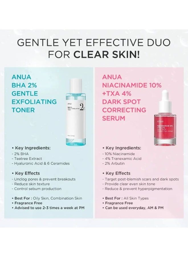 Anua BHA 2% Gentle Exfoliating Toner And Niacinamide 10% + TXA 4% Serum - Clear Skin Duo 180ml - Image 2
