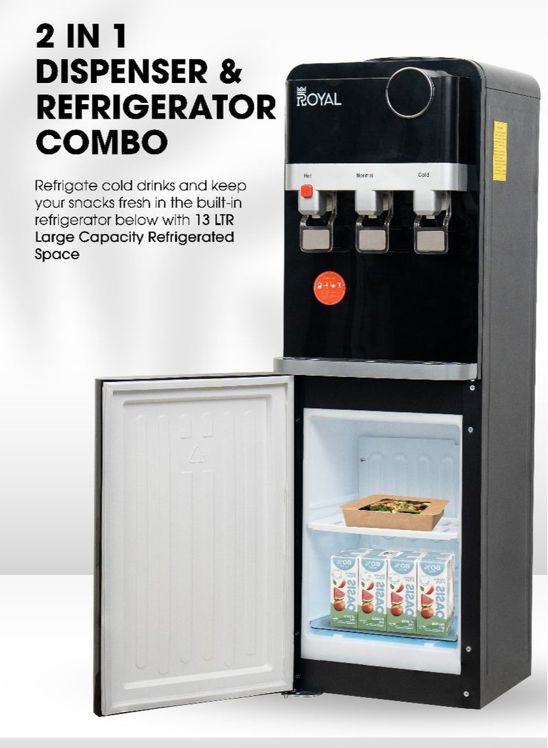 Royal Stand Water Dispenser With Refrigerator/ 3 Taps Hot, Cold & Normal/ Child Safety Lock/ RA-WD300-WRB Black  - Image 1