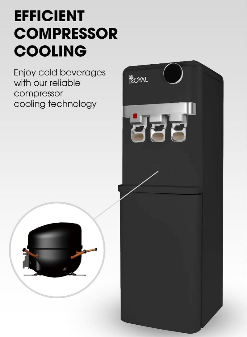 Royal Stand Water Dispenser With Refrigerator/ 3 Taps Hot, Cold & Normal/ Child Safety Lock/ RA-WD300-WRB Black  - Image 3