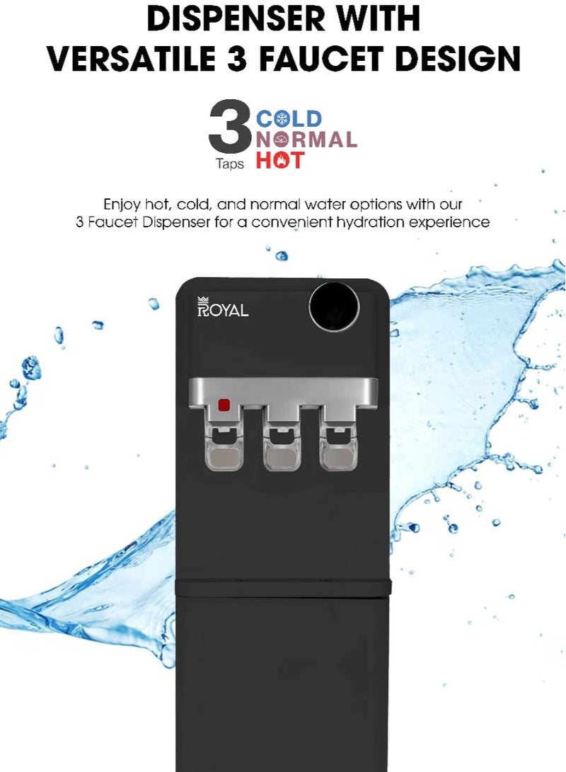 Royal Stand Water Dispenser With Refrigerator/ 3 Taps Hot, Cold & Normal/ Child Safety Lock/ RA-WD300-WRB Black  - Image 4