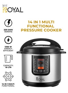 Royal Electric Pressure Cooker Multi Functional 12in1 | Capacity: 10 Liters | Pressure cooker, Saute/ Browning, Slow cooker, Rice Cooker, Steamer, Yogurt maker & Warmer | LCD Display 10 L 1300 W RA-PC1039 Black & Silver  - Image 1