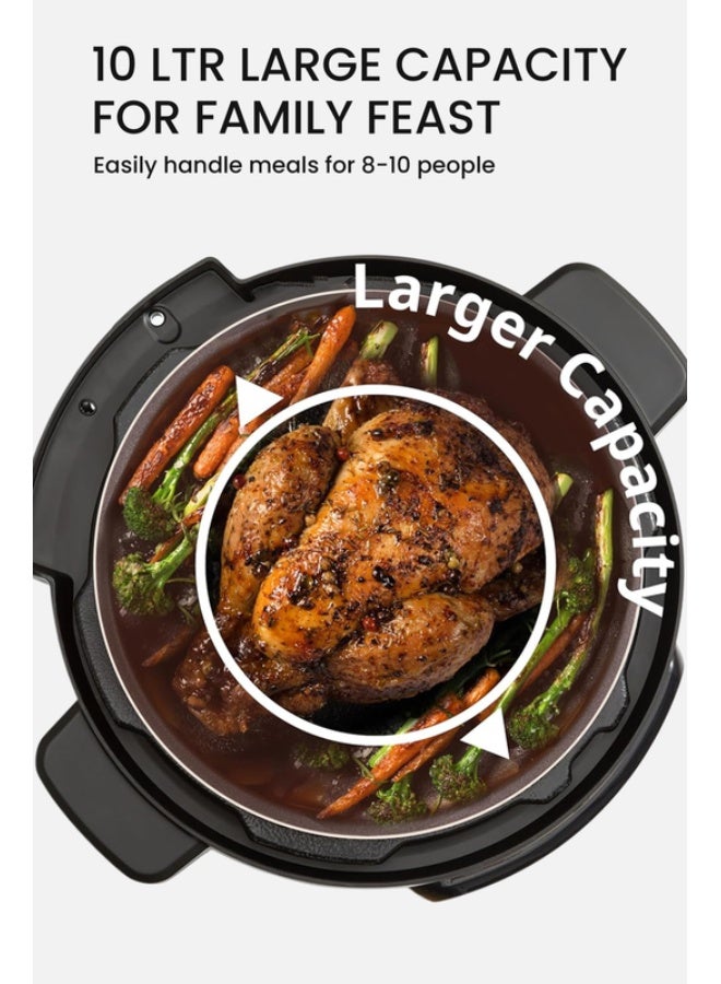 Royal Electric Pressure Cooker Multi Functional 12in1 | Capacity: 10 Liters | Pressure cooker, Saute/ Browning, Slow cooker, Rice Cooker, Steamer, Yogurt maker & Warmer | LCD Display 10 L 1300 W RA-PC1039 Black & Silver - Image 2