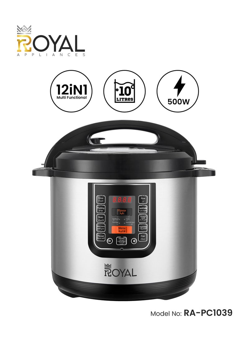 Royal Electric Pressure Cooker Multi Functional 12in1 | Capacity: 10 Liters | Pressure cooker, Saute/ Browning, Slow cooker, Rice Cooker, Steamer, Yogurt maker & Warmer | LCD Display 10 L 1300 W RA-PC1039 Black & Silver - Image 1