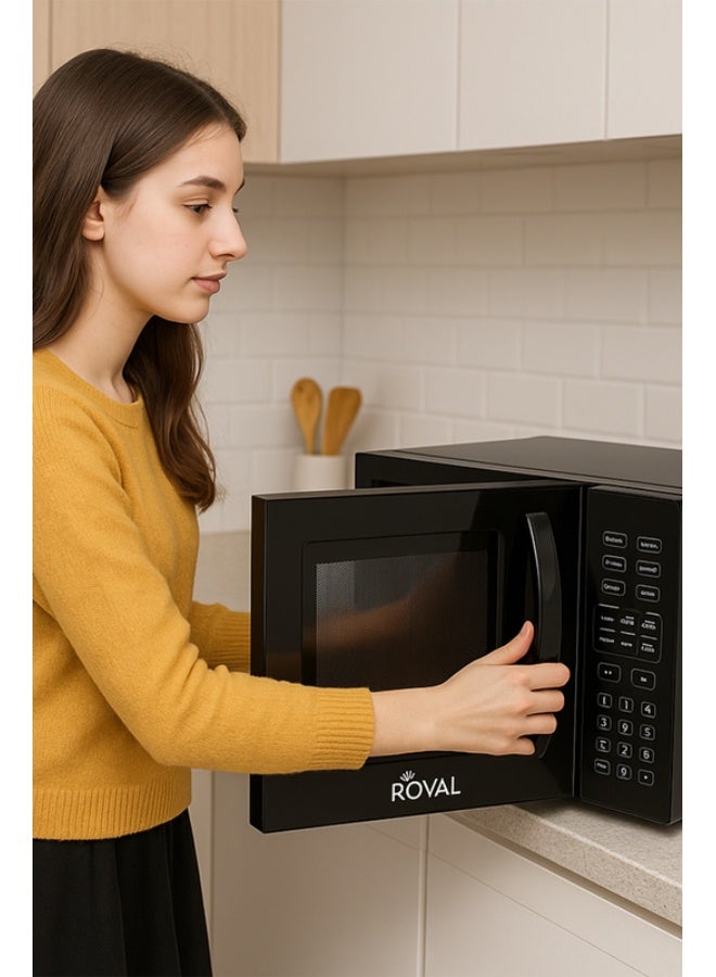 Royal Membrane Digital Microwave Oven, 10 Power Leves, 99.99 min Timer, Child Safety-Lock, Cooking End Signal, Easy Pull Chrome Handle, Grey, RA-25XDG 25 L 800 W RA-25XDG Black - Image 4