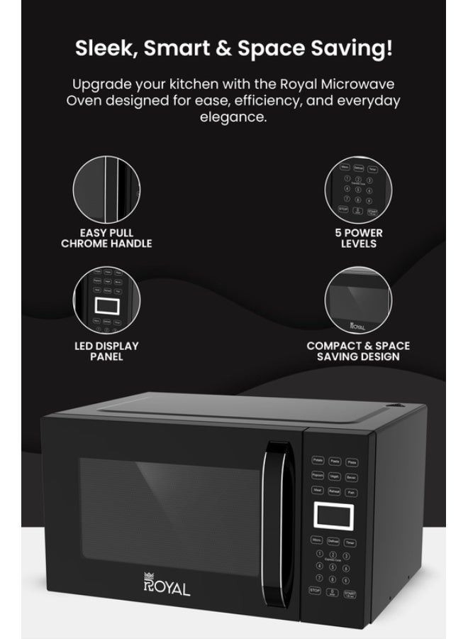 Royal Membrane Digital Microwave Oven, 10 Power Leves, 99.99 min Timer, Child Safety-Lock, Cooking End Signal, Easy Pull Chrome Handle, Grey, RA-25XDG 25 L 800 W RA-25XDG Black - Image 3