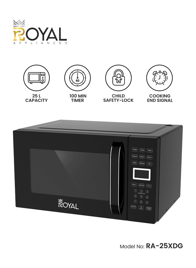 Royal Membrane Digital Microwave Oven, 10 Power Leves, 99.99 min Timer, Child Safety-Lock, Cooking End Signal, Easy Pull Chrome Handle, Grey, RA-25XDG 25 L 800 W RA-25XDG Black - Image 1