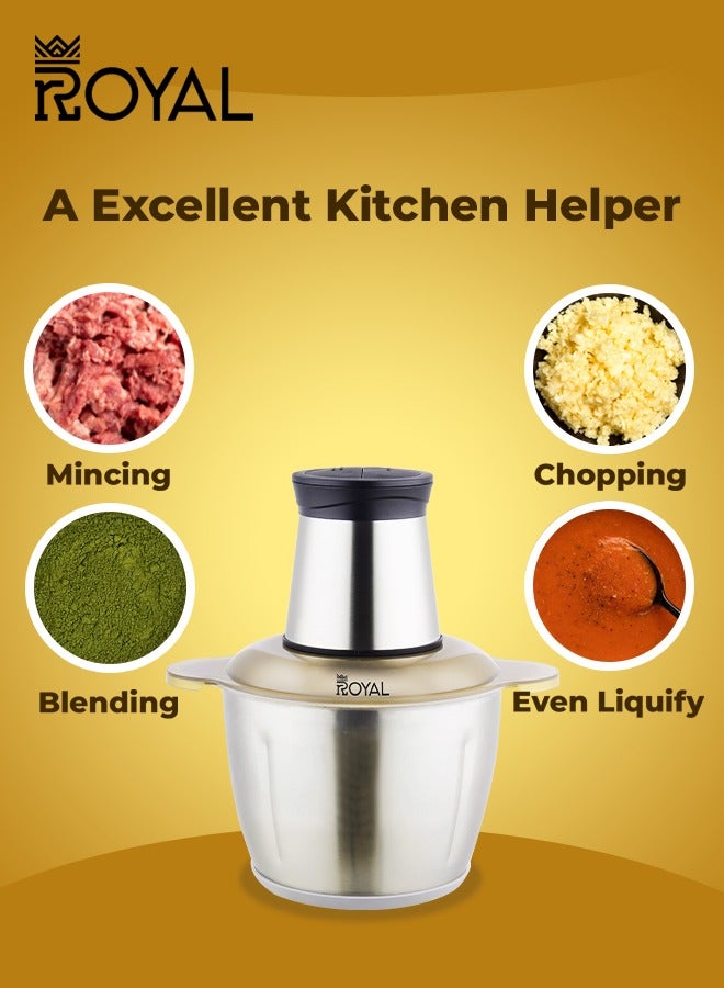 Royal Electric Food Chopper Glass Bowl 3 Liter 300 Watt 2 Speed RA-CHG-306 300 W RA-CHG-306 - Image 3