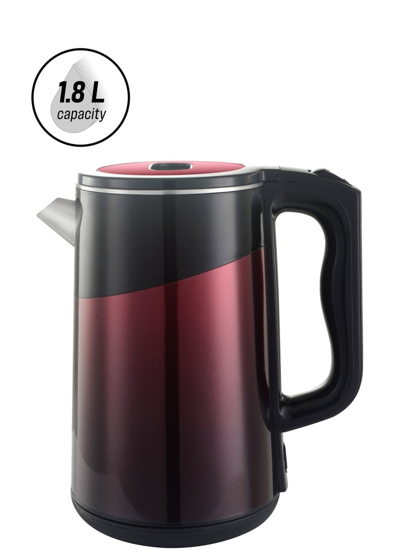 Royal Electric Kettle Plastic Housing with Inner Stainless Steel, Dual Sensor & Over Heat Protection, 1.8 L 1500 W RA-EK1856 Maroon & Black