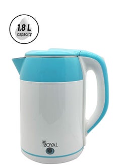 Royal Electric Kettle Plastic Housing with Inner Stainless Steel, Dual Sensor & Over Heat Protection, 1.8 L 1500 W RA-EK1842 White & Blue 