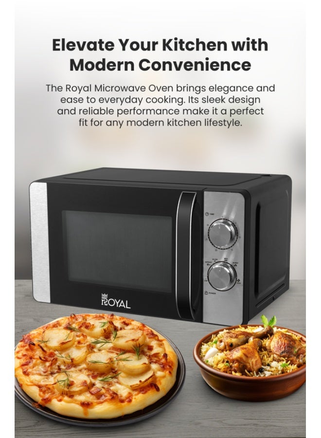 Manual Microwave Oven, 6 Power Leves, 30 min Timer, Child Safety-Lock, Cooking End Signal, Easy Pull Chrome Handle 20 L 700 W RA-20XM2 Black Silver