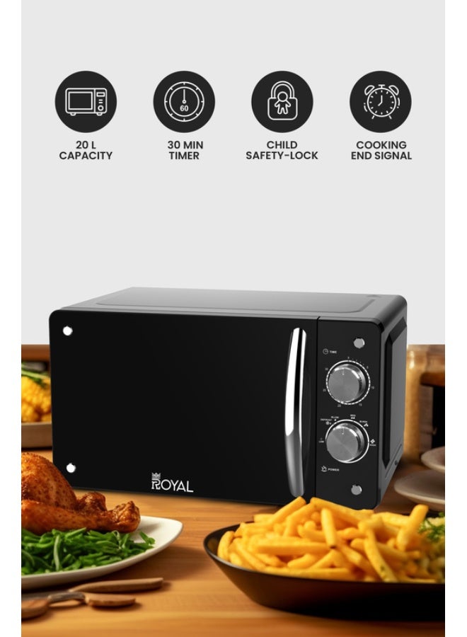 رويال Manual Microwave Oven, 6 Power Leves, 30 min Timer, Child Safety-Lock, Cooking End Signal, Easy Pull Chrome Handle 20 L 700 W RA-20XM1 Black - Image 1