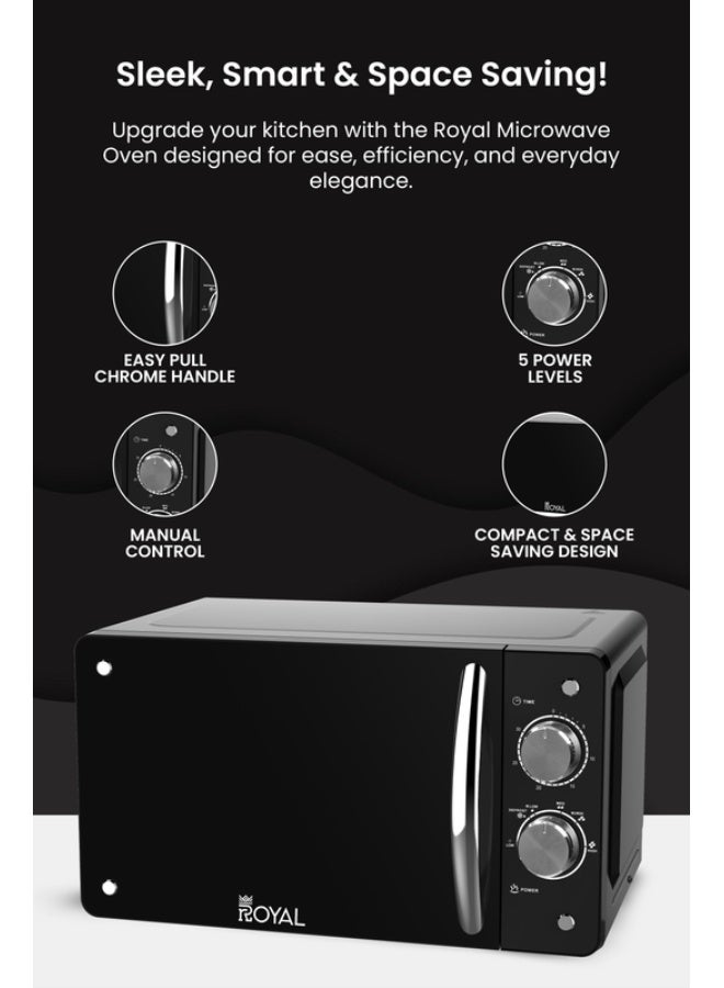 رويال Manual Microwave Oven, 6 Power Leves, 30 min Timer, Child Safety-Lock, Cooking End Signal, Easy Pull Chrome Handle 20 L 700 W RA-20XM1 Black - Image 3