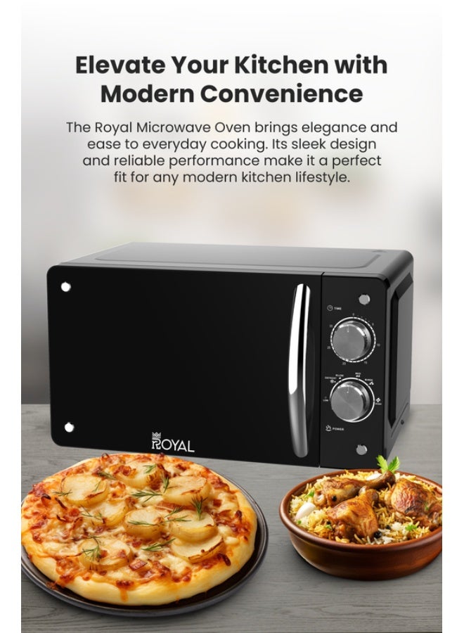 رويال Manual Microwave Oven, 6 Power Leves, 30 min Timer, Child Safety-Lock, Cooking End Signal, Easy Pull Chrome Handle 20 L 700 W RA-20XM1 Black - Image 2