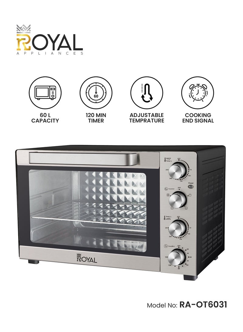 Royal Electric Oven - Adjustable Temperature & Easy to Clean 60 L 1900 W RA-OT6031 Silver black