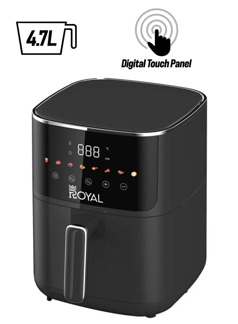رويال Digital Air Fryer 80-200 °C Temperature, With Visible Windows, Rapid Hot Air Circulation, 4.7 L 1400 W RA-AFD4719 Silver Black 