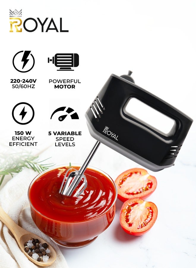 رويال Electric Hand Mixer 5 Speed -Copper Motor,Plastic/Stainless Steel Body 5 Speed Control, , Includes Beaters and Dough Hooks 150 W RA-HM38  - Image 1