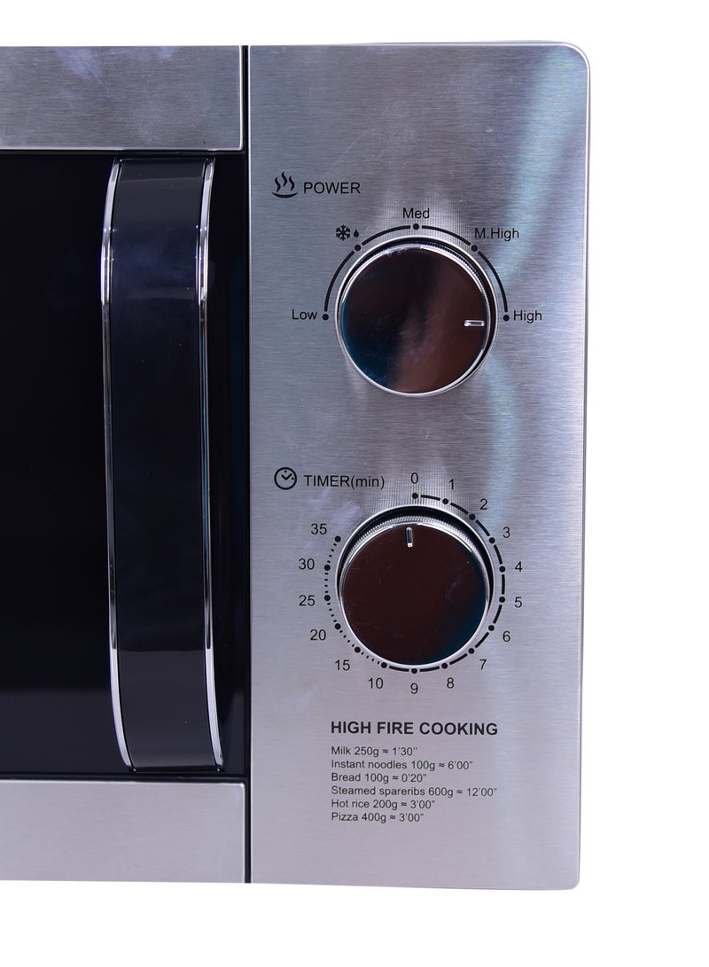 رويال - Manual Microwave Oven, 5 Power Leves, 35 min Timer, Child Safety-Lock, Cooking End Signal, Easy Pull Chrome Handle 20 L 700 W RA-20XM3 Silver Black - Image 1