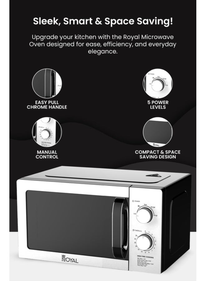 رويال ميكروويف يدوي 20 لتر 700 واط بخمس مستويات طاقة ومؤقت – RA-20XM3 فضي وأسود 20 L 700 W RA-20XM3 - Image 3