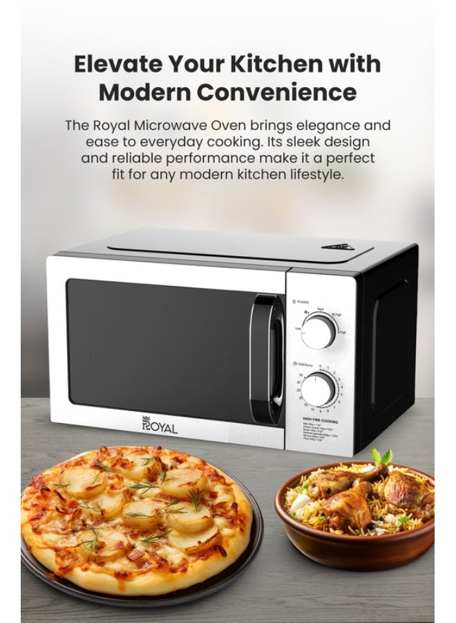 رويال ميكروويف يدوي 20 لتر 700 واط بخمس مستويات طاقة ومؤقت – RA-20XM3 فضي وأسود 20 L 700 W RA-20XM3 - Image 2