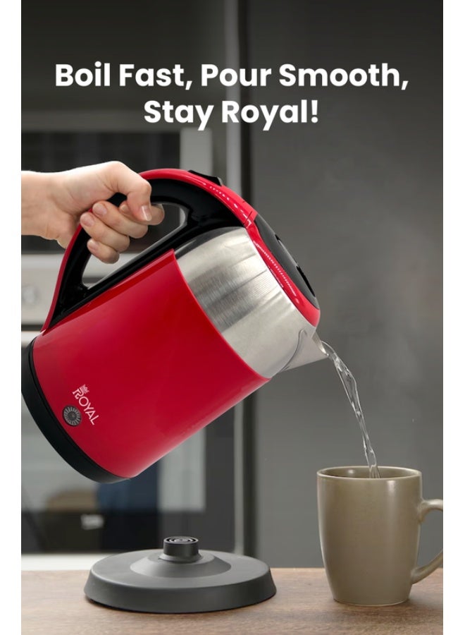 Royal Electric Kettle Plastic Housing with Inner Stainless Steel, Dual Sensor & Over Heat Protection, 1.8 L 1500 W RA-EK1864 Red & Silver - Image 2