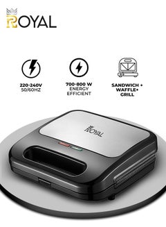 Royal Commercial Sandwich Maker | Power: 220-240V 50/60HZ | Watts: 700~800W with BS Plug | 3iN1 DETACHABLE SANDWICH MAKER | SANDWICH +WAFFLE+GRILL | SANDWICH PLATE 2 SLICE | Color: Black 800 W RA-SMC110  - Image 3