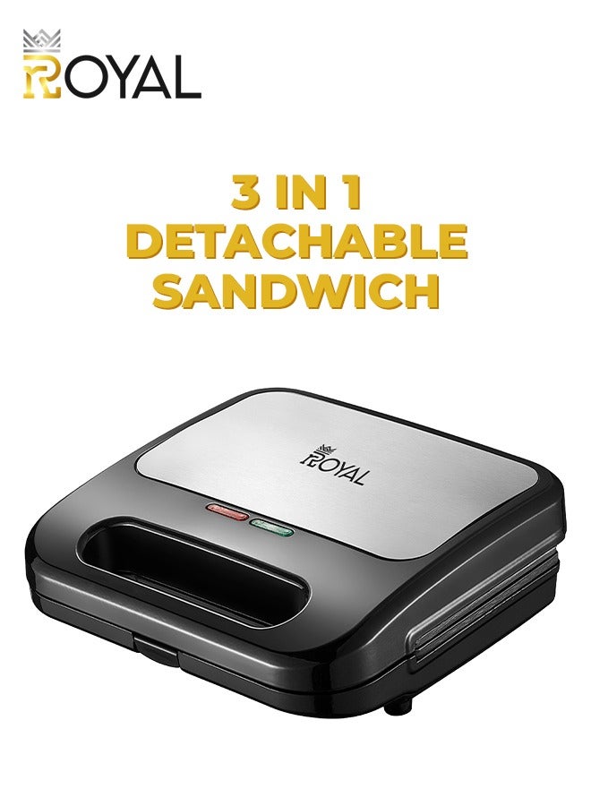 Royal Commercial Sandwich Maker | Power: 220-240V 50/60HZ | Watts: 700~800W with BS Plug | 3iN1 DETACHABLE SANDWICH MAKER | SANDWICH +WAFFLE+GRILL | SANDWICH PLATE 2 SLICE | Color: Black 800 W RA-SMC110  - Image 2