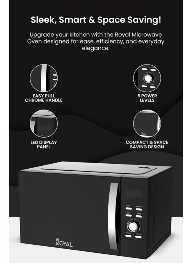 Royal Digital Microwave Oven, 5 Power Levels, 60 min Timer, Child Safety-Lock, Cooking End Signal, Easy Pull Chrome Handle 30 L 950 W RA-30XDG Black - Image 3