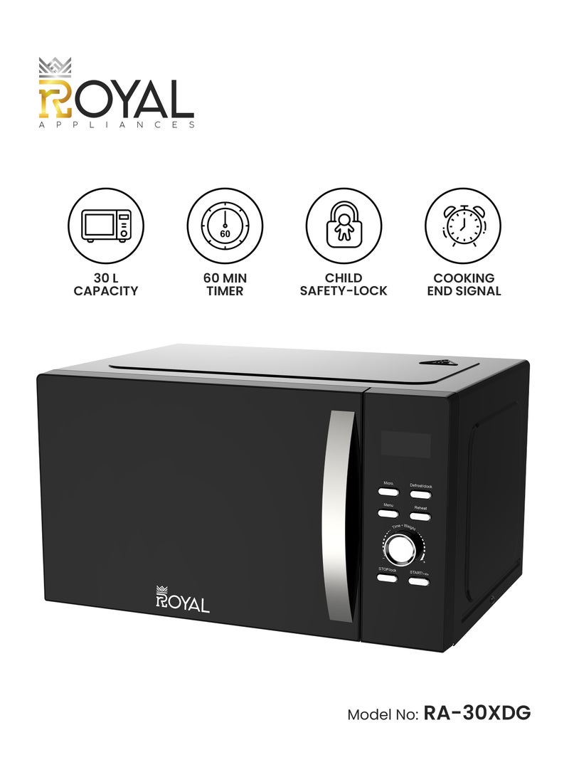 Royal Digital Microwave Oven, 5 Power Levels, 60 min Timer, Child Safety-Lock, Cooking End Signal, Easy Pull Chrome Handle 30 L 950 W RA-30XDG Black - Image 1