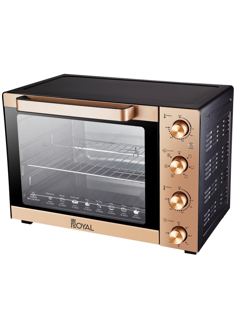 رويال Electric Oven Toaster | Capacity: 60 Liter | Power: 220-240V  50/60Hz | Watts: 1900W With BS plug | Luxury Panel | Adjustable Temperature70~250°C | 60 Minutes Timer with Bell Ring 60 L 1900 W RA-OT6032 Bronze  - Image 1