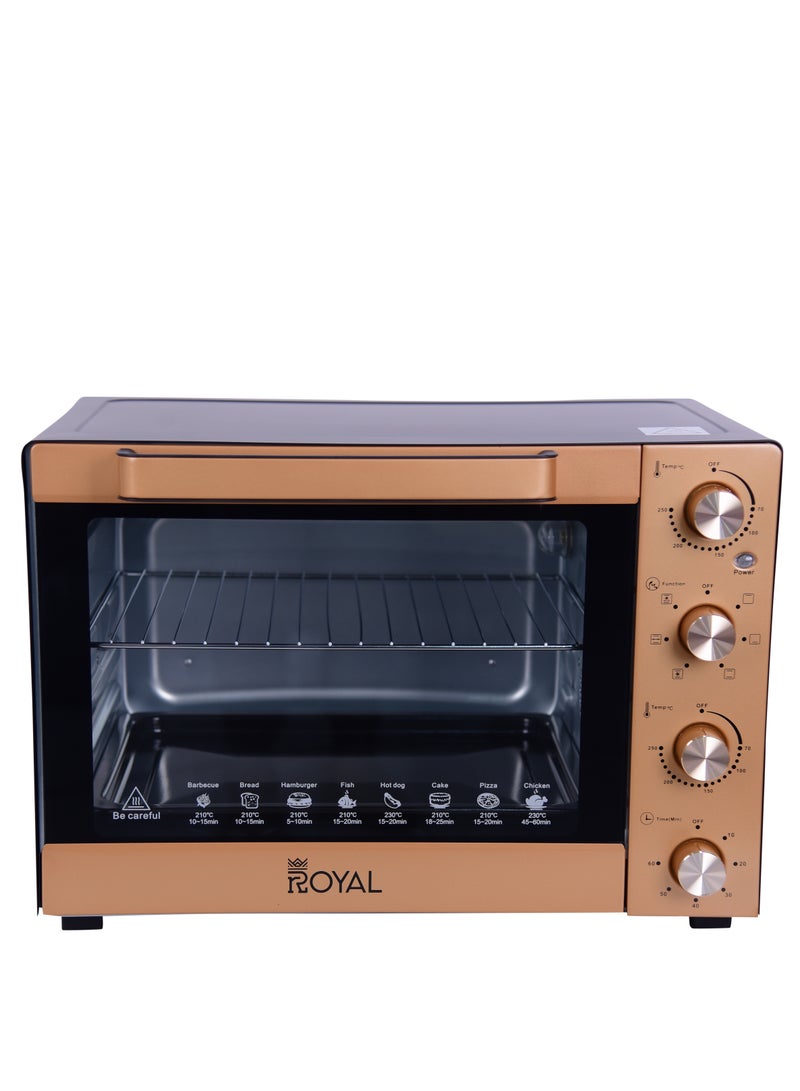رويال Electric Oven Toaster | Capacity: 60 Liter | Power: 220-240V  50/60Hz | Watts: 1900W With BS plug | Luxury Panel | Adjustable Temperature70~250°C | 60 Minutes Timer with Bell Ring 60 L 1900 W RA-OT6032 Bronze  - Image 2