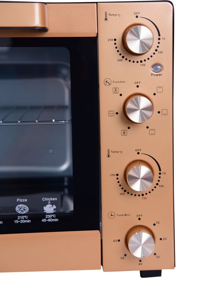 رويال Electric Oven Toaster | Capacity: 60 Liter | Power: 220-240V  50/60Hz | Watts: 1900W With BS plug | Luxury Panel | Adjustable Temperature70~250°C | 60 Minutes Timer with Bell Ring 60 L 1900 W RA-OT6032 Bronze  - Image 3
