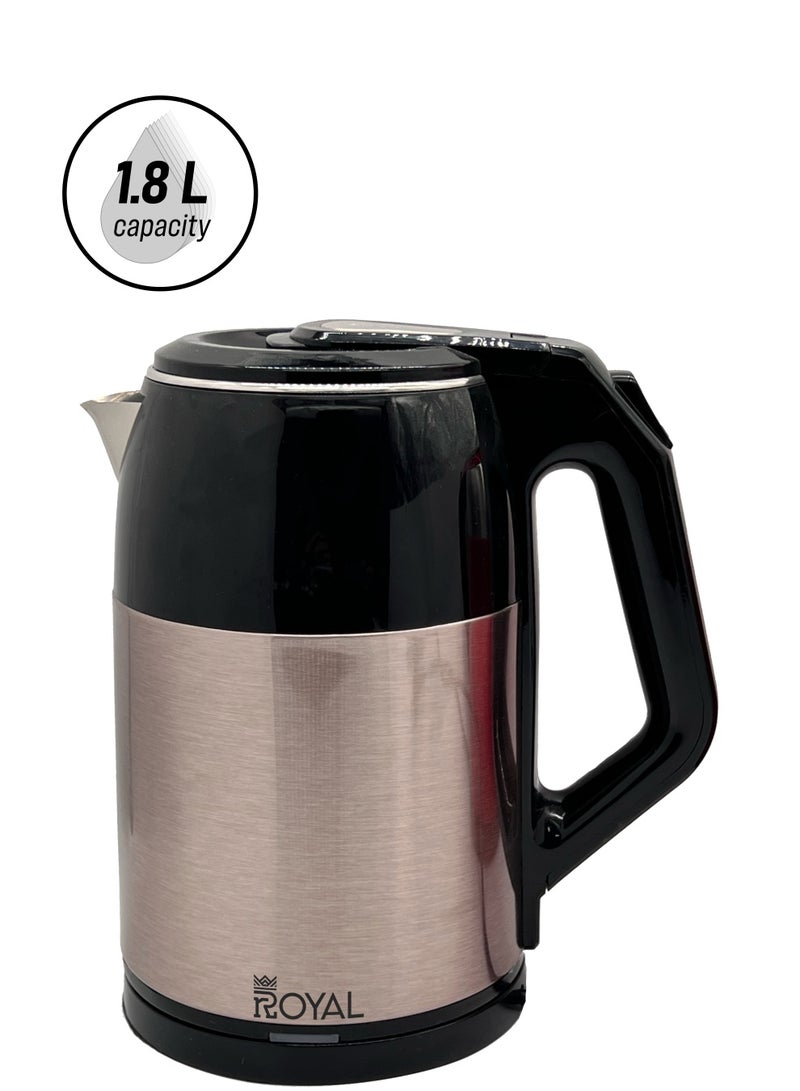 Royal Electric Kettle Plastic Housing with Inner Stainless Steel, Dual Sensor & Over Heat Protection, 1.8 L 1500 W RA-EK1843 Bronze & Black