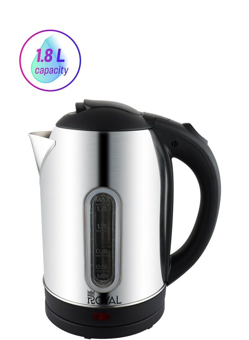 Royal Electric Kettle with Water Level Stainless Steel, Dual Sensor & Over Heat Protection, 1.8 L 1500 W RA-EK1845 Silver