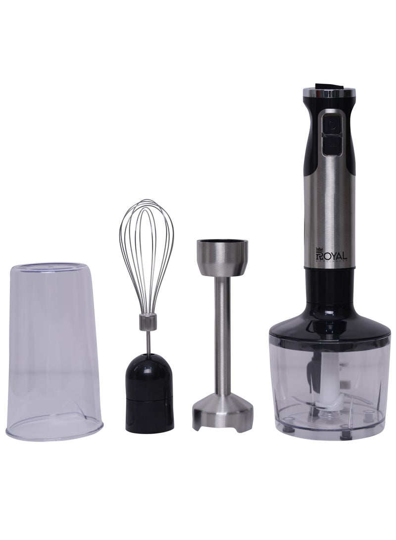 Royal - 4 In 1 Hand Blender Set Stainless Steel Blades 800 Watts, Multifunction, 2 Speed Option with 8 Variable Speeds, 750 ml measuring cup, 860 ml Chopper, RA-HB1275 Black - Image 1