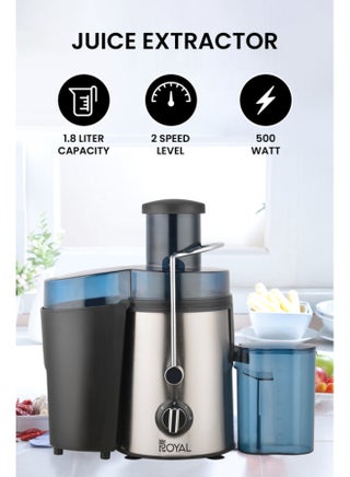 Juice Extractor with 2 Speeds - Large Container Whole Fruit Juice Extractor S.S Housing & Mesh Strainer Overheat Protection 1.8 L 500 W RA-SJ1111 Black/Silver - pnsku/N70135865V/45/_/1750858227/65c222f6-7b8b-4e60-af66-d7d7a7b4051f