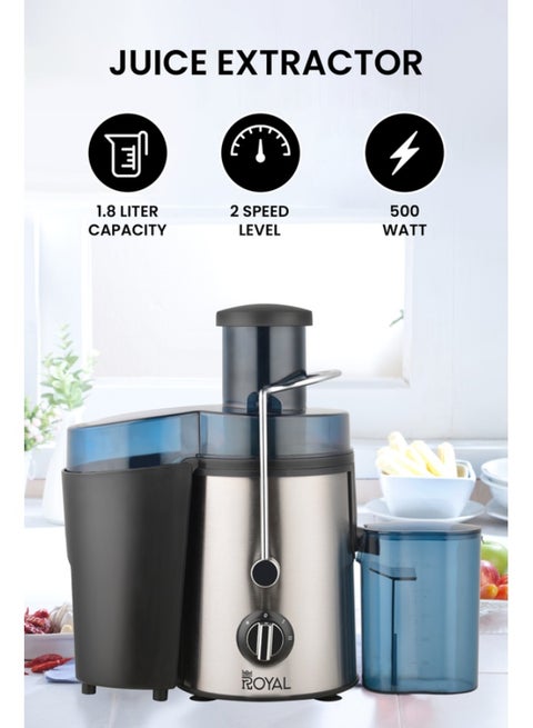 Juice Extractor with 2 Speeds - Large Container Whole Fruit Juice Extractor S.S Housing & Mesh Strainer Overheat Protection 1.8 L 500 W RA-SJ1111 Black/Silver