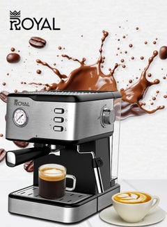 Royal All-In-One Coffee Maker to make Espresso, Cappuccino with 15 Bar Steam Pressure Pump, Svivel Steam Jet to Froth Milk, Keep Warm Tray and Automatic Shut-Off 1.5 L 850 W Royal Coffee Maker Machine RA-CM3815 Silver  - Image 4