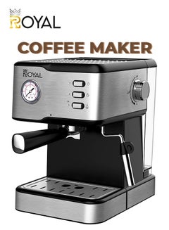 Royal All-In-One Coffee Maker to make Espresso, Cappuccino with 15 Bar Steam Pressure Pump, Svivel Steam Jet to Froth Milk, Keep Warm Tray and Automatic Shut-Off 1.5 L 850 W Royal Coffee Maker Machine RA-CM3815 Silver  - Image 1